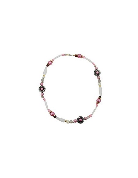 necklace beads pink-white-silver tone 60cm