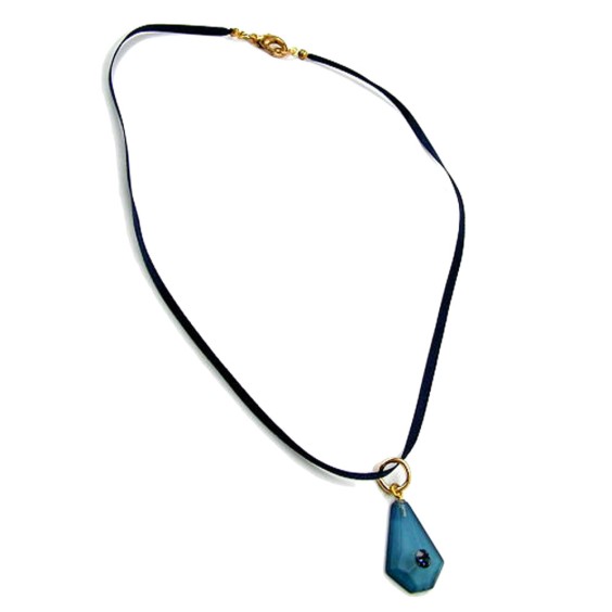 necklace silk cord blue pendant