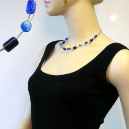 necklace glass beads blue-black