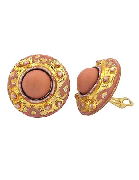 clip-on earring round salmon gold colored 32mm