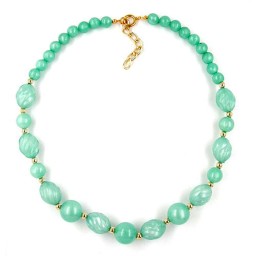 necklace waved olive turquoise gold-plated