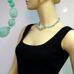 necklace waved olive turquoise gold-plated