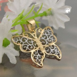 pendant 17x20mm butterfly filigree bicolor 9k gold