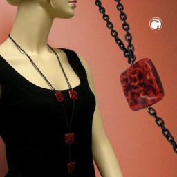 necklace square beads black-red 90cm