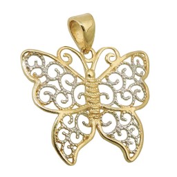 pendant 17x20mm butterfly filigree bicolor 9k gold