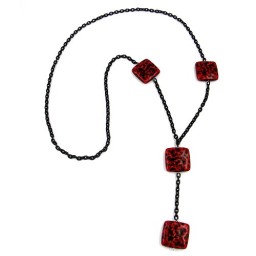 necklace square beads black-red 90cm