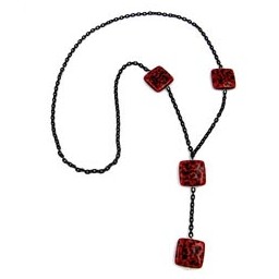 necklace square beads black-red 90cm