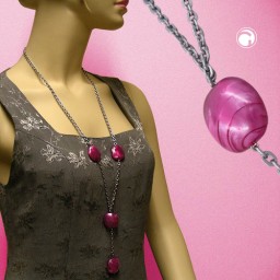 necklace nugget-beads pink-silk-tone 100cm