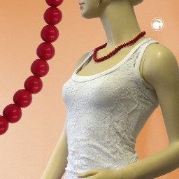 necklace beads 8mm red shiny 50cm