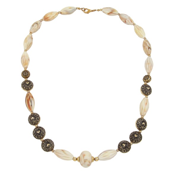 necklace beads beige-brown 55cm