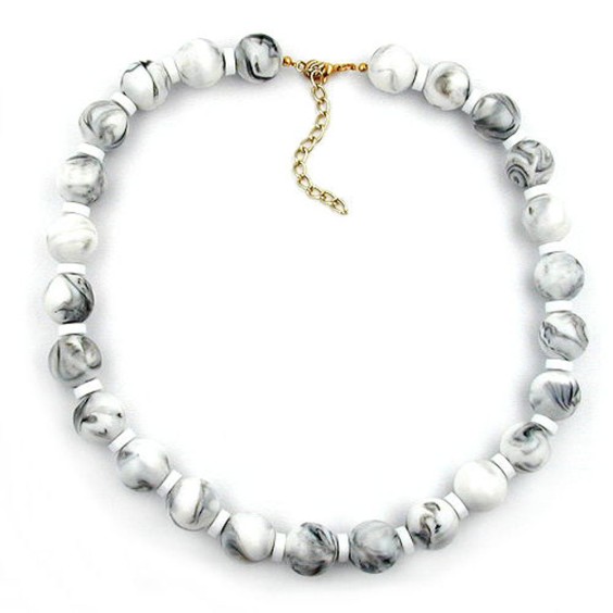 necklace beads white-black-marbled 50cm