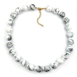 necklace beads white-black-marbled 50cm