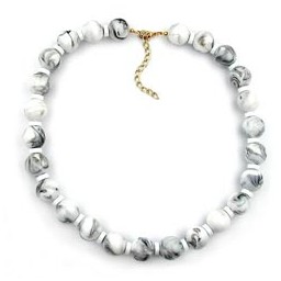 necklace beads white-black-marbled 50cm