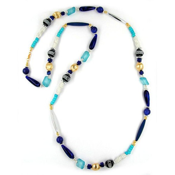 necklace beads blue-turquoise 110cm