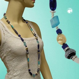necklace beads blue-turquoise 110cm