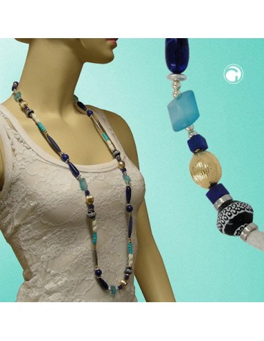 necklace beads blue-turquoise 110cm