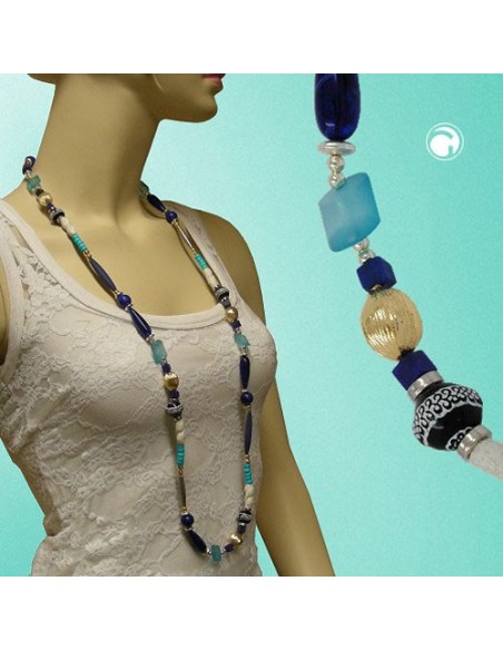 necklace beads blue-turquoise 110cm