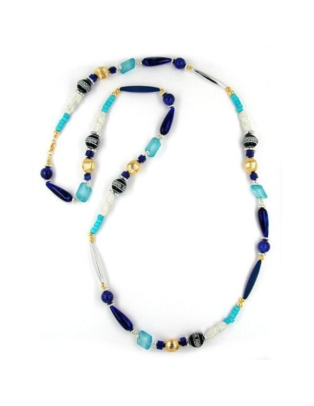 necklace beads blue-turquoise 110cm