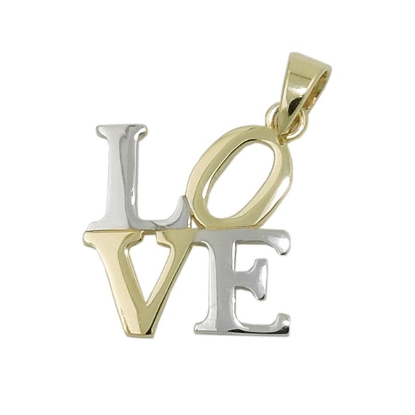 pendant 14x14mm love bicolor 9k gold