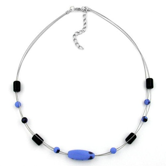 necklace glass beads blue-black 45cm