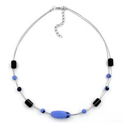 necklace glass beads blue-black 45cm