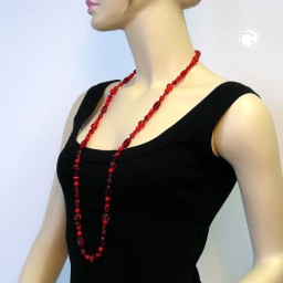 necklace glass beads red transparent 90cm