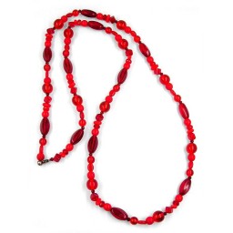 necklace glass beads red transparent 90cm