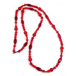 necklace glass beads red transparent 90cm