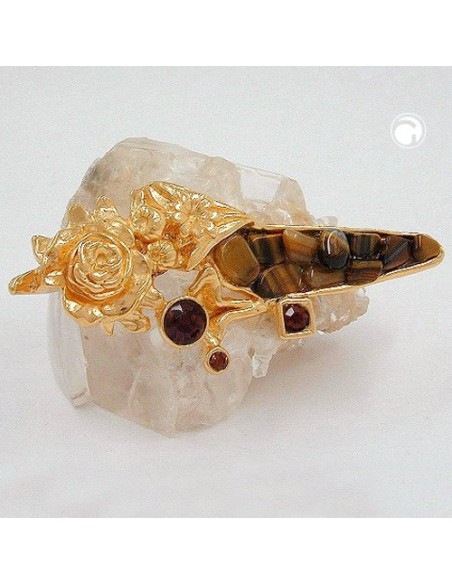 brooch tiger eye gold coloured