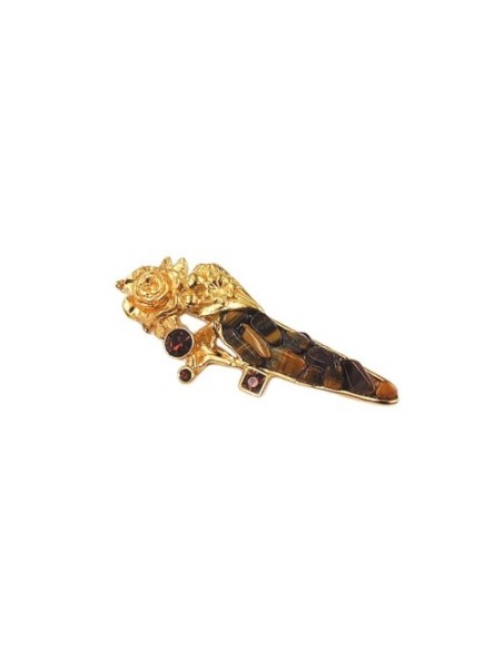brooch tiger eye gold coloured