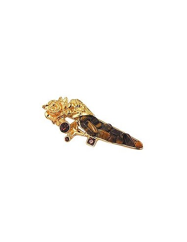 brooch tiger eye gold coloured