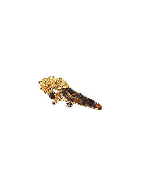 brooch tiger eye gold coloured