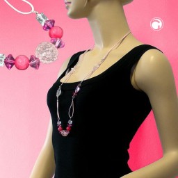 necklace beads pink-rose 90cm