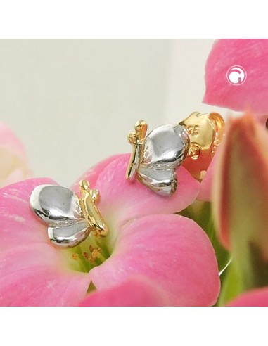 stud earrings 6x5mm butterfly bicolor shiny 9k gold
