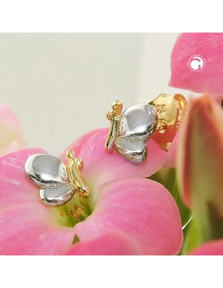 stud earrings 6x5mm butterfly bicolor shiny 9k gold