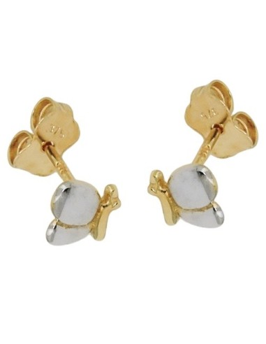 stud earrings 6x5mm butterfly bicolor shiny 9k gold