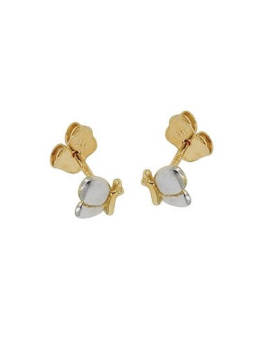 stud earrings 6x5mm butterfly bicolor shiny 9k gold