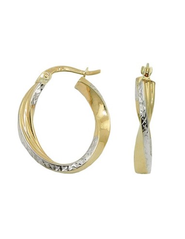 hoop earrings 20x18x3mm oval bicolor twisted diamond cut 9k gold