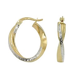 hoop earrings 20x18x3mm oval bicolor twisted diamond cut 9k gold