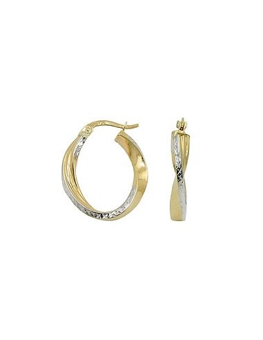 hoop earrings 20x18x3mm oval bicolor twisted diamond cut 9k gold