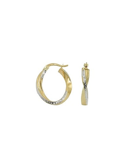 hoop earrings 20x18x3mm oval bicolor twisted diamond cut 9k gold