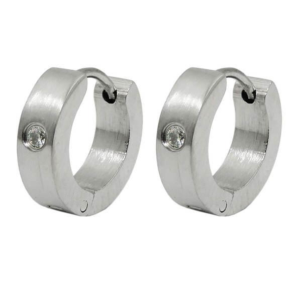 hoop earrings 13x4mm hinged hoops with white glass stone stainless steel