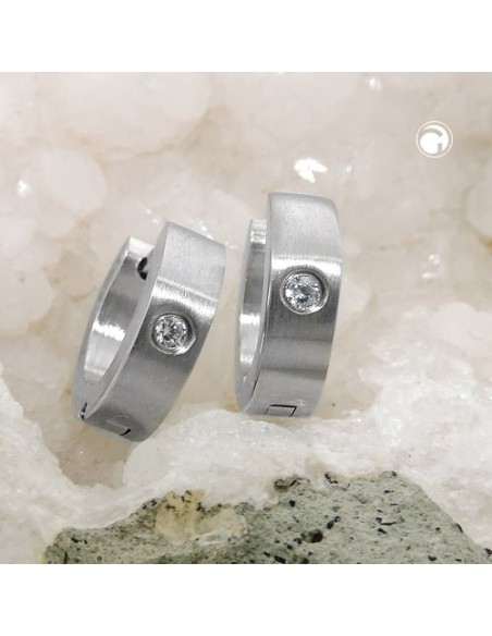 hoop earrings 13x4mm hinged hoops with white glass stone stainless steel