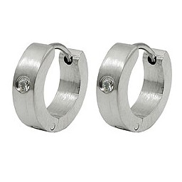 hoop earrings 13x4mm hinged hoops with white glass stone stainless steel