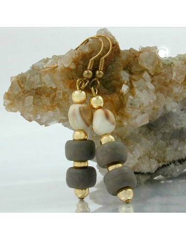 hook earrings grey beige gold coloured