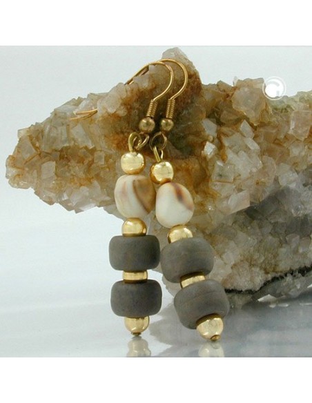 hook earrings grey beige gold coloured