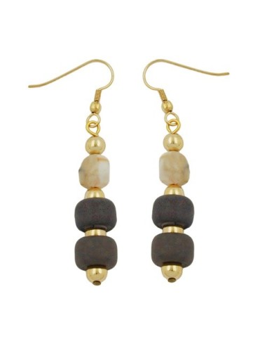 hook earrings grey beige gold coloured