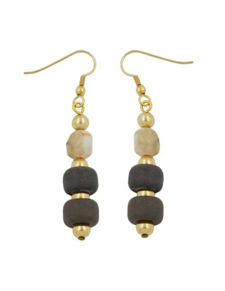 hook earrings grey beige gold coloured