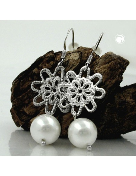hook earrings bead white wax