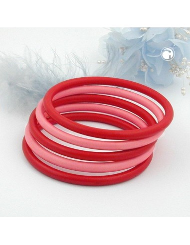 set of 5 bangles plastic 2x red and 3x rose